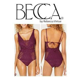 BECCA Crochet Plunge Show & Tell One Piece Swimsuit Size small